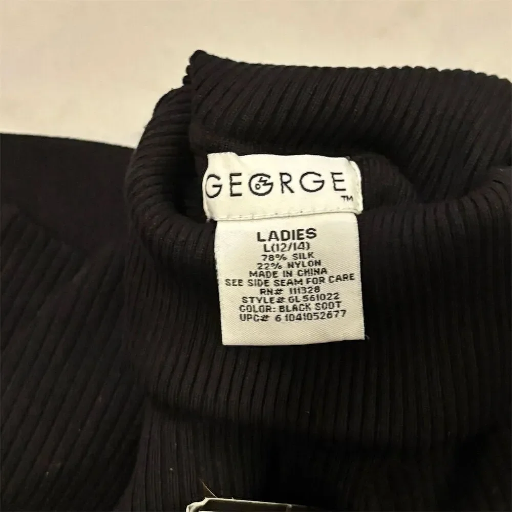 George Women's Turtleneck Sweater Black L Ribbed Texture - Picture 2 of 3